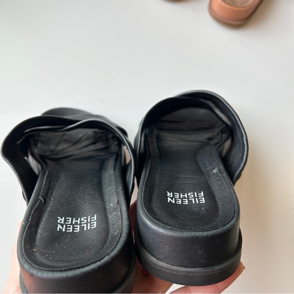 Eileen Fisher tumbled leather sandals size 9 black tan slip on - Picture 11 of 11
